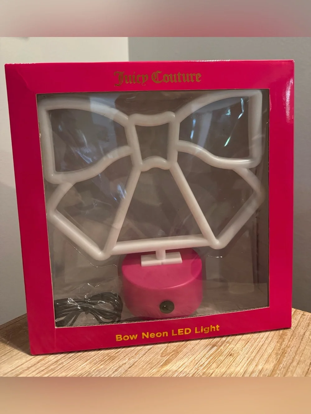 Juicy Couture White Bow Pink Neon LED Accent Light with Pink Base